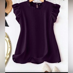 Women's SHEIN plus Frill Trim Round Neck Cap Sleeve Casual Blouse size 0XL